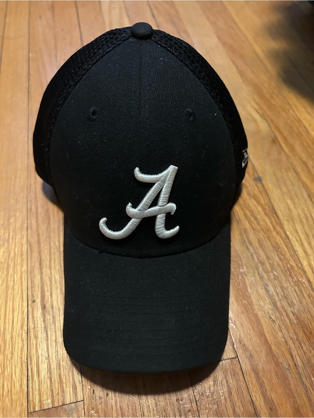 Black Mesh-Back Baseball Cap with White A Embroidery